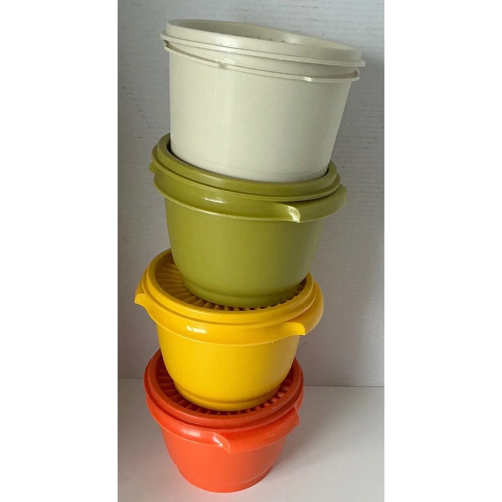 Tupperware Vintage Servalier Bowls Set of 4 Sunburst Lids Harvest Colors MCM
